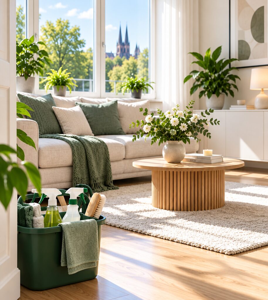 Lokalvårdare från Mälardalen Rent torkar av en köksbänk under en hemstädning
